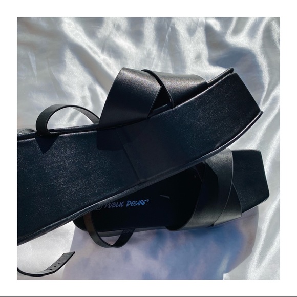 Brand New Public Desire Black PU Wide Fit Platform Sandals - Picture 4 of 4